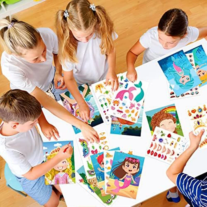 จิ๊กซอว์แบบต่อประกอบแสนสนุกสำหรับเด็กเจ้าหญิง10แผ่นสติกเกอร์จิ๊กซอว์การ์ตูน DIY ของเล่นฝึกการรู้จำเด็ก