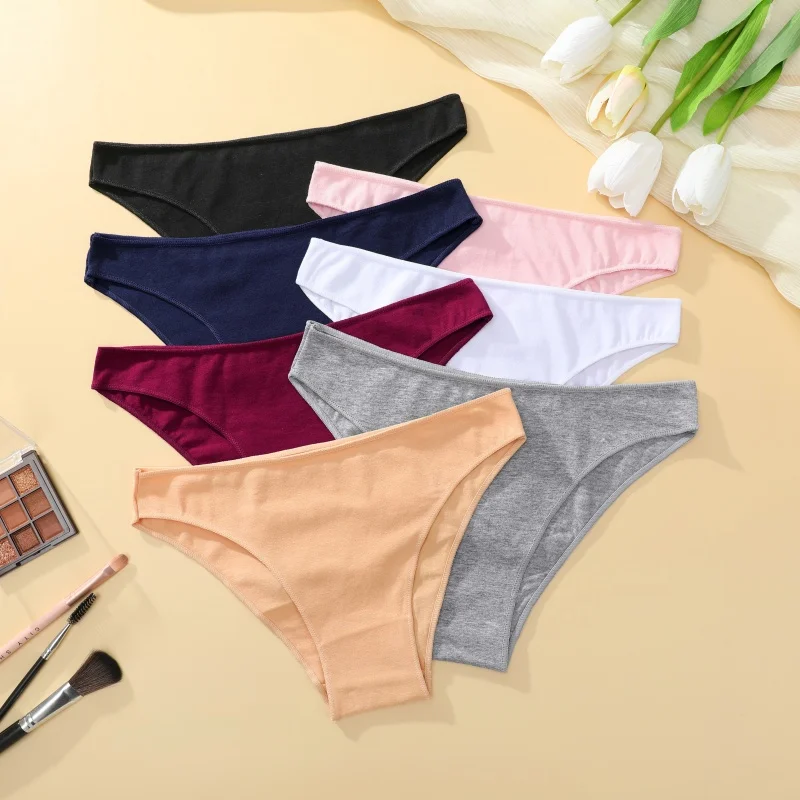 4PCS/SET Seamless Cotton Panties Women Sexy Low Waist Briefs Solid Color Breathable Female Underwear Soft  Comfortable Intimates