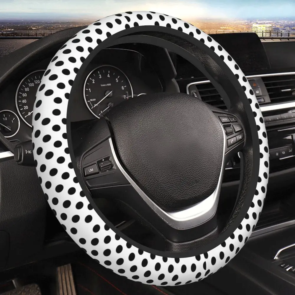 Classic Black and White Dots 15 Inch Car Steering Wheel Cover Is Anti Slip and  Suitable for All Vehicle Models Car Accessories