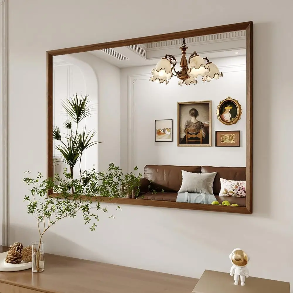 

Bathroom Mirror, 40x30 Inch Wall Mirror, Walnut Wood Grain ed Mirror, RecVanity Mirror, Tempered Glass, Anti-Rust, Hangs Horizon