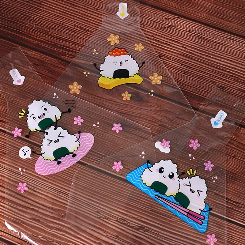 100Pcs Japanese Sushi Easy Tear Packaging Bag Cute Cartoon Triangle Rice Ball Packing Bag Food Grade Microwave Heating Mold
