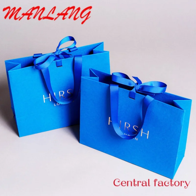 Custom  Custom Printed Your Own Logo Luxury Boutique Shopping Tote Gift Paper Bags Packaging With Ribbon Handle