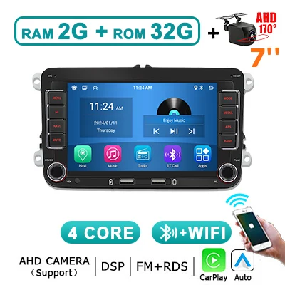 Draadloze Carplay Android 15 Auto autoradio voor VW Polo Golf 5 6 Passat B6 B7 Jetta Tiguan Touran Sharan Scirocco Caddy Seat Skoda