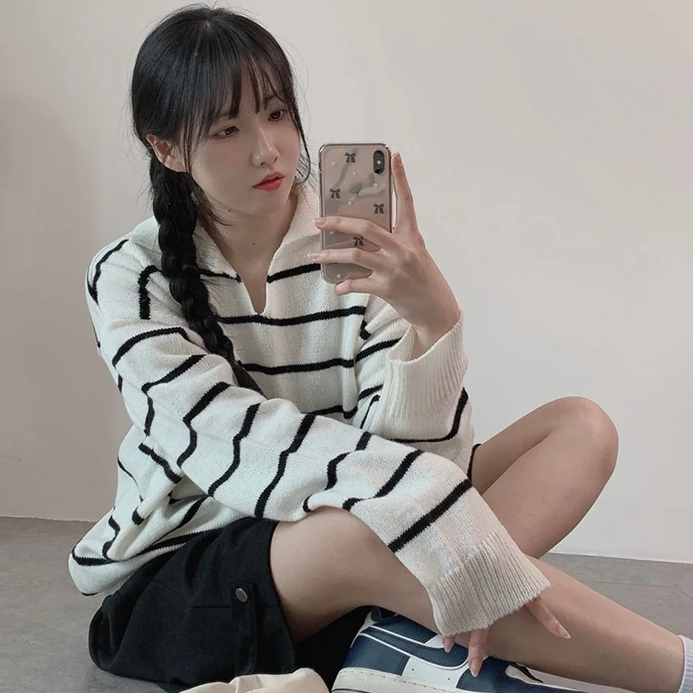 الرجعية Sle كلية Preppy كسول عادية تريكو بدوره إلى أسفل طوق مكافحة الشيخوخة المرأة ألياف البوليستر معطف بقلنسوة #4