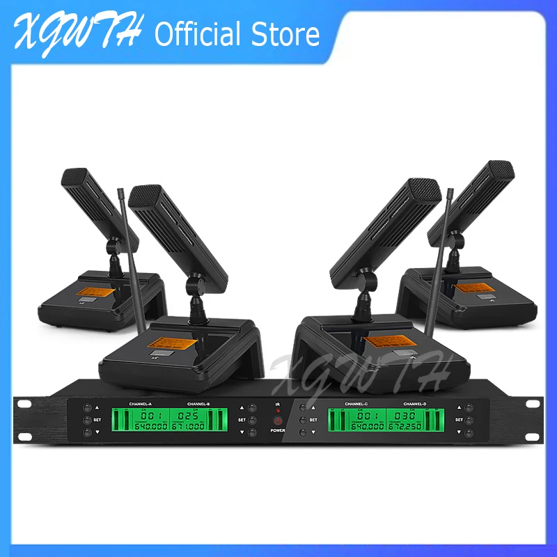 Digital UHF Wireless Microphone System 4 Desktop Table Conference Mic Electret Condenser Gooseneck Headset Lavalier Mic Karaoke