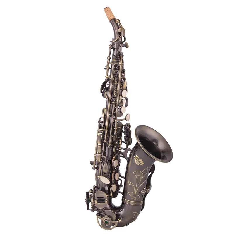 Bb Tone Soprano Saxophone Antique Bronze Curved Woodwind Instrument For Beginner Intermediate Player Band Rehearsal