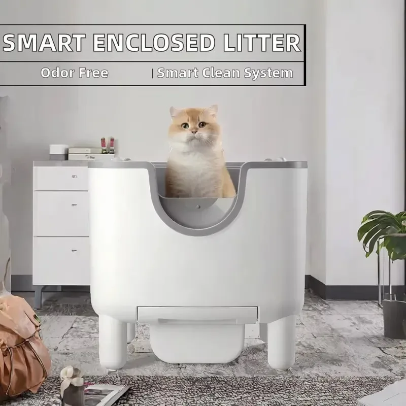 STLF Closed automatic self-cleaning smart cat box, plastic material, large capacity, deodorizing function, easy to