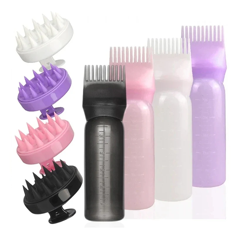 2pcs Hair Dye Refillable Bottle Applicator Comb Hair Massager Brush Dye Bottle Shampoo Brush Air Cushion Comb Hair Styling Tools