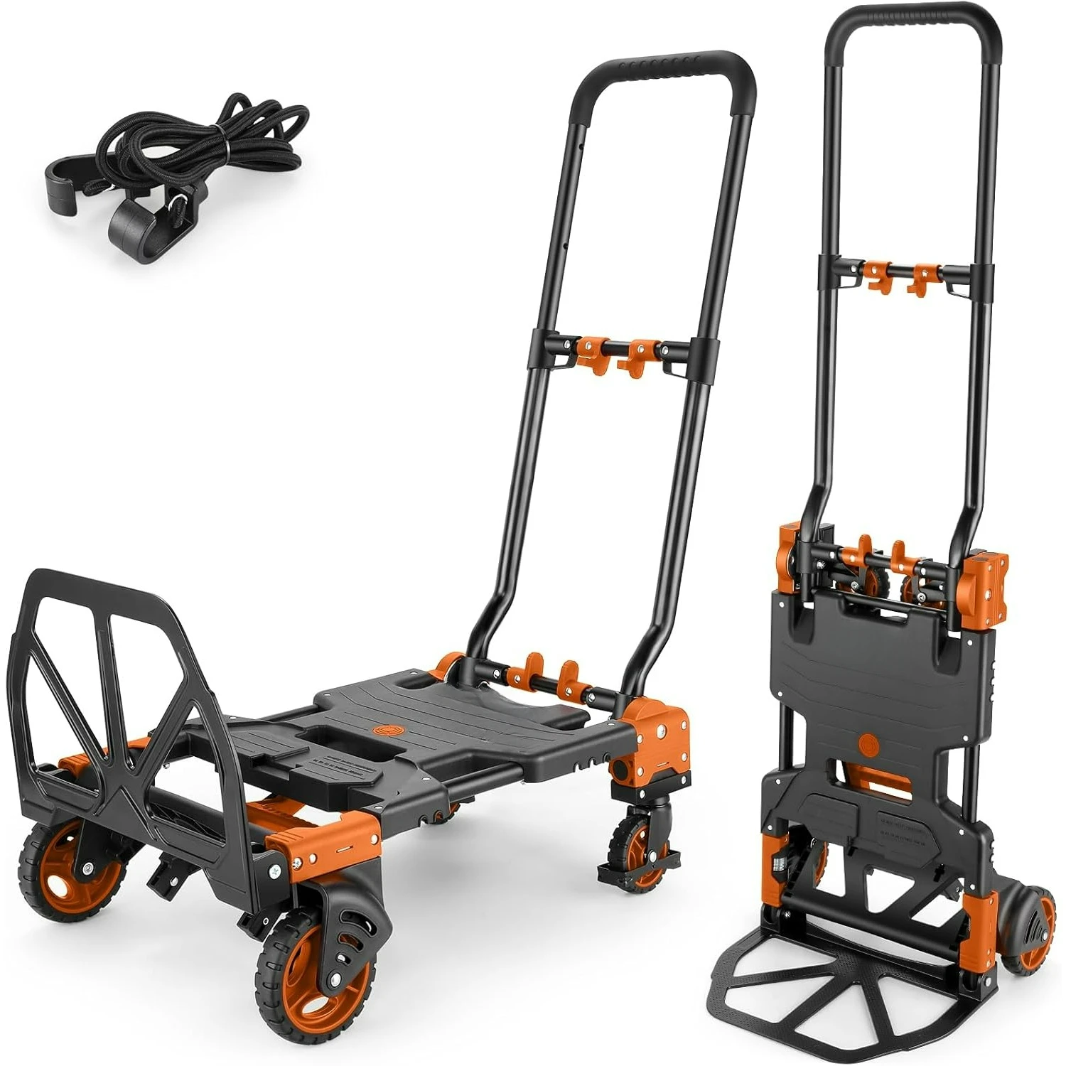 330LBFolding Hand Truck Moving Dolly, Hand Trucks Heavy Duty Combination of 4 Wheels and 2 Wheels Convertible Dolly Cart(Orange)