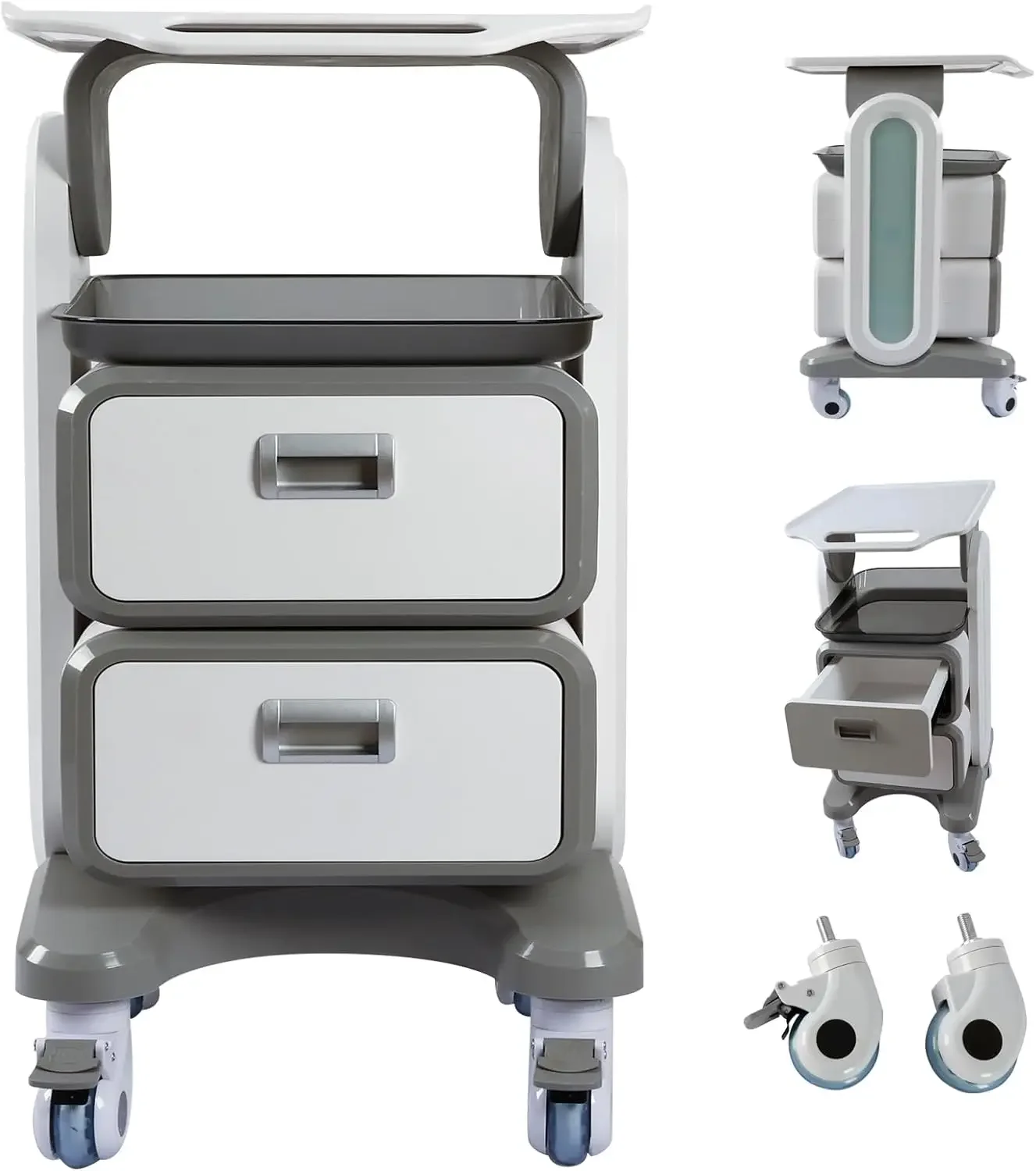 Trolley Cart with Drawers, Hospital Ultrasound Cart, Rolling Bathroom Cart with Wheels and Trays, Beauty Salon Storage Cart for