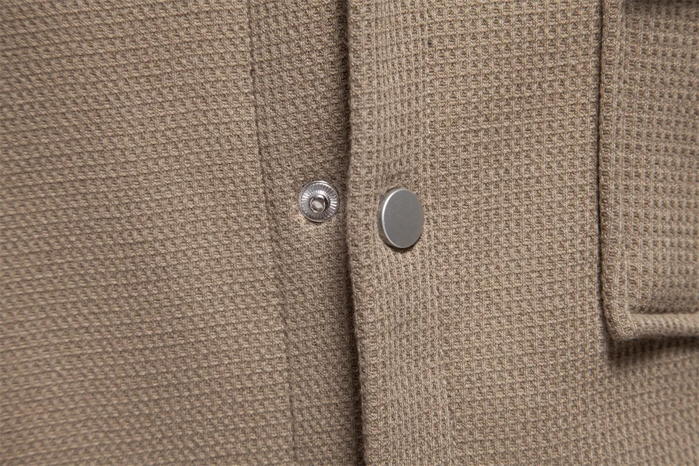 Autumn Winter Fleece Waffle Lapel Zip-Up Jacket Men's Pocket Casual Outerwear