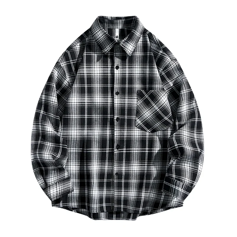 Long Sleeve Cardigan Plaid Shirts Loose Hip Hop Clothes Vintage Japanese Casual Pocket Desinger Oversized Shirt Harajuku Jacket