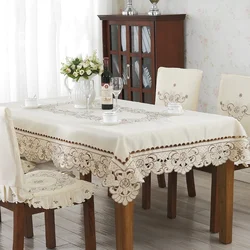 Table Cloth Satin Beige Europe Pastoral Tablecloth Dining Table Cover Rectangle Table Juppe Embroidered Dustproof Chair Cover