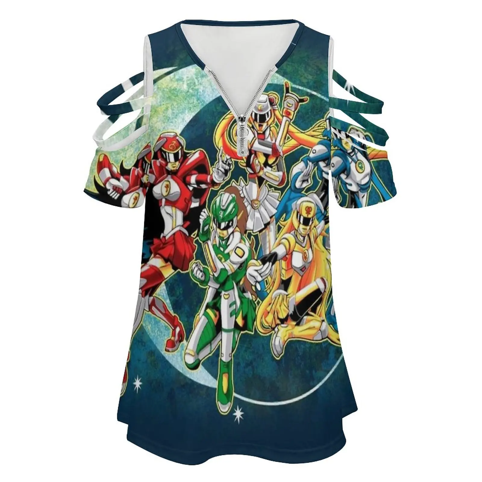 Sailor Rangers Go! Women Zipper Sexy Printed Vintage T Shirts Tops Full Print T-Shirt The 90S Kids Anime Tv Series Sci Fi