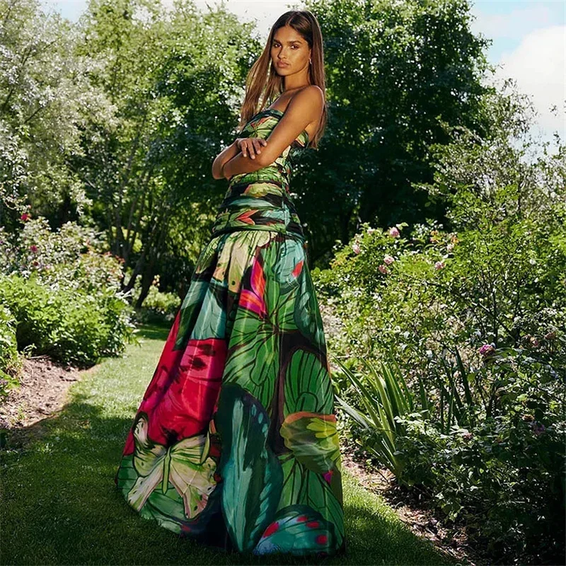 

Women's Printed One-Piece Swimsuit with Skirt Classic Lace-Up Push-Up Flower Design Beach Wear for Female 2025