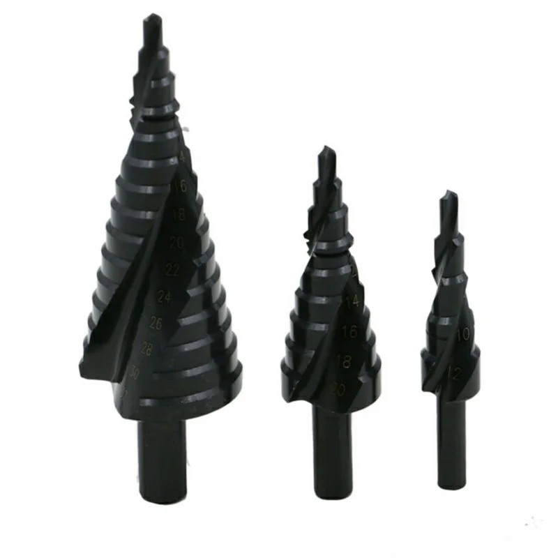 3 pçs hss cobalto passo brocas bit 4-32mm aço de alta velocidade nitrogênio espiral triângulo haste broca conjunto para cone de metal