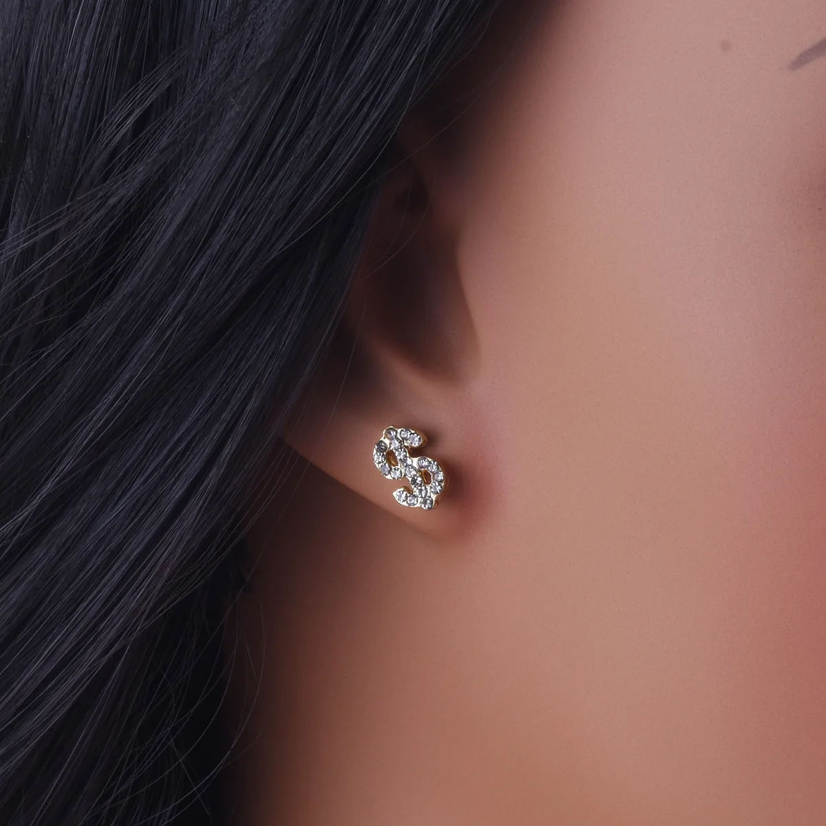Cute Dollar Sign Stud Earrings, Sparkling Money Symbol Jewelry with Rhinestones, Preppy Preppy Fashion Earrings Wholesale