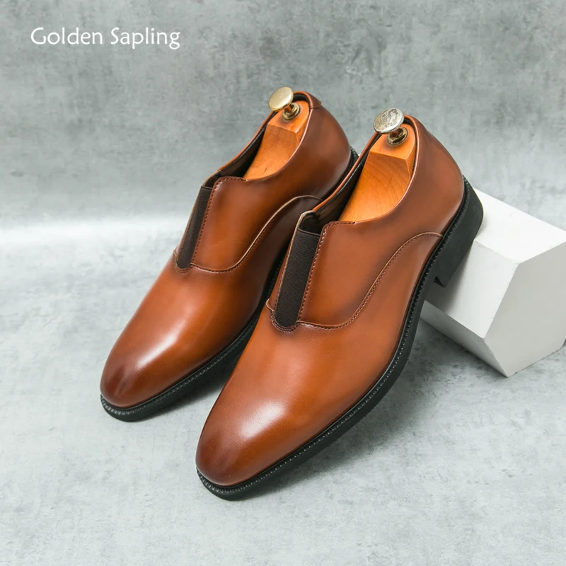 Golden Sapling Fashion Dress Shoes for Men Casual Business Flats Leisure Men's Loafers Comfortable Party Flat Retro Formal Shoe