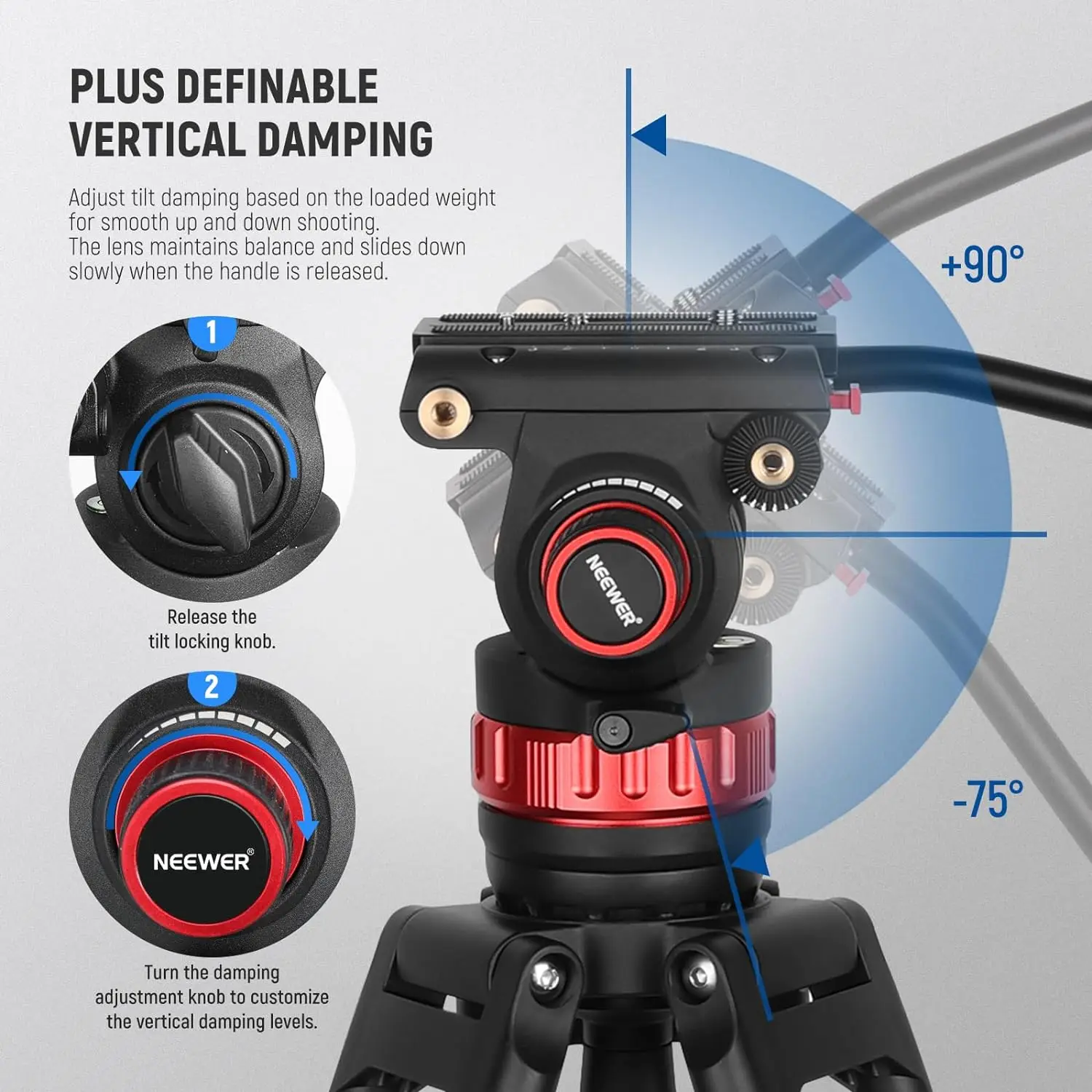 حامل ثلاثي للفيديو من NEEWER مقاس 74 بوصة مع رأس سائل تخميد قابل للتعديل، لوحة QR معدنية شديدة التحمل ذات وضع مزدوج #3