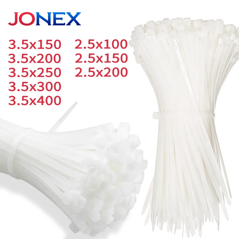 100PCS Plastic Ties Nylon Cable Zip Tie White Strong Self-locking Desk Organiser For Electrician Wire Management Garden Bundles