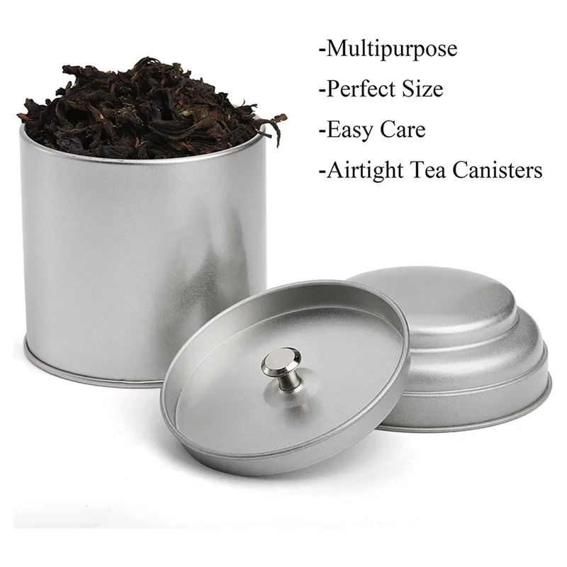 12 Pcs Tea Tin Canister with Airtight Double Lid 8Oz Round Tin Can Box Small Kitchen Tea Canister Loose Leaf