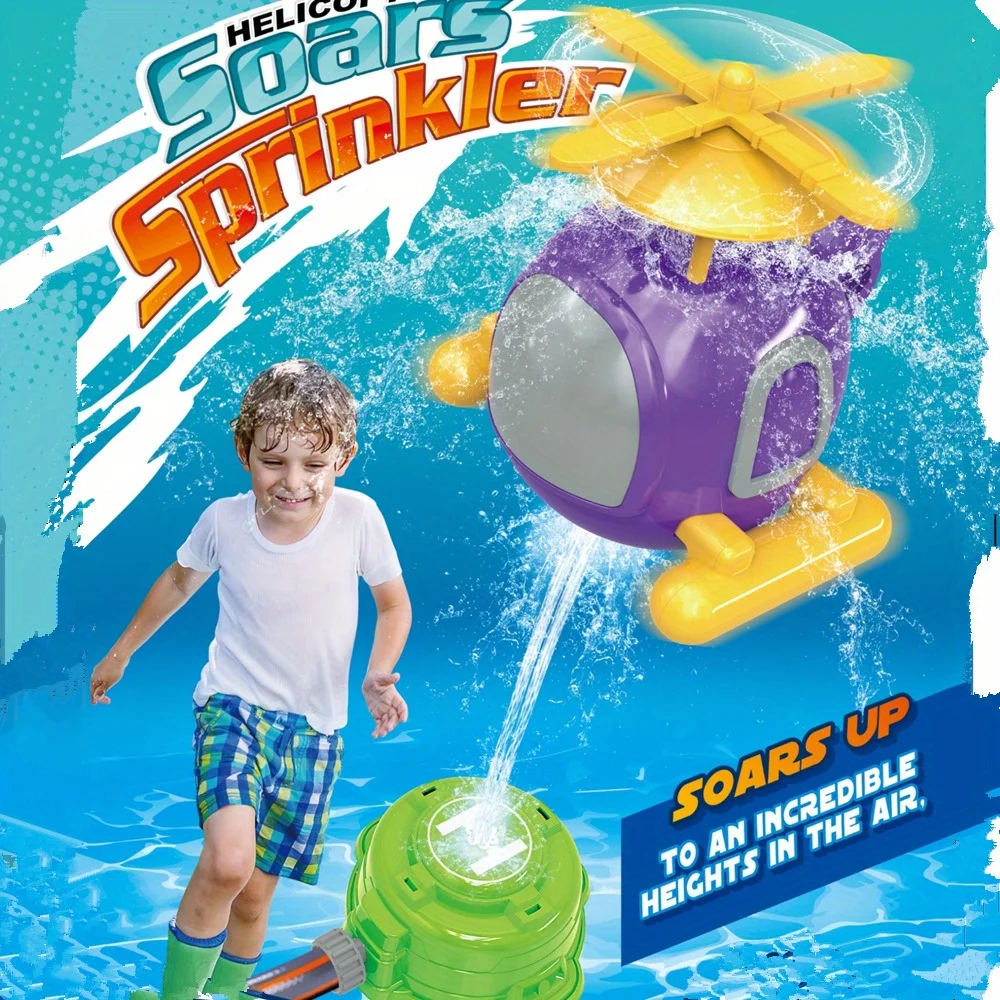 Flying Helicopter Sprinkler, Height Adjustable & Easy to Set Up. Enjoy Fun Water Play with Kids All Summer Long!
