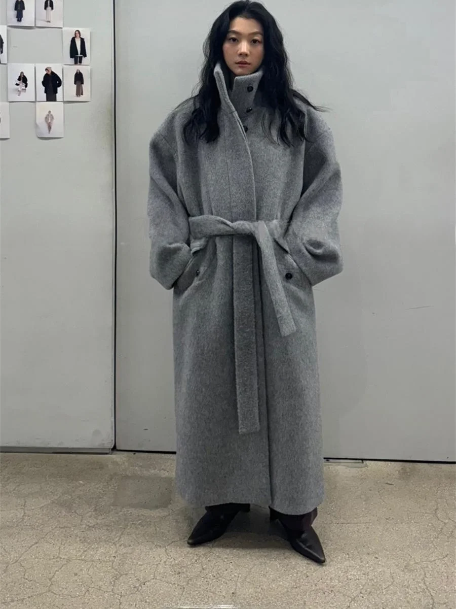 

Monoha Spring New Simple Pure Color Large ket Long Sve шерстяное пальто Верхняя одежда Корейский свободный крой на одной пуговице