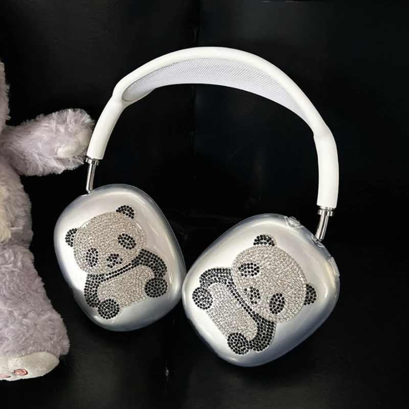 

For AirPods Max Case cute panda cartoon transparent Bluetooth Earphone silicon Protective Cases for Apple Airpods max Cover