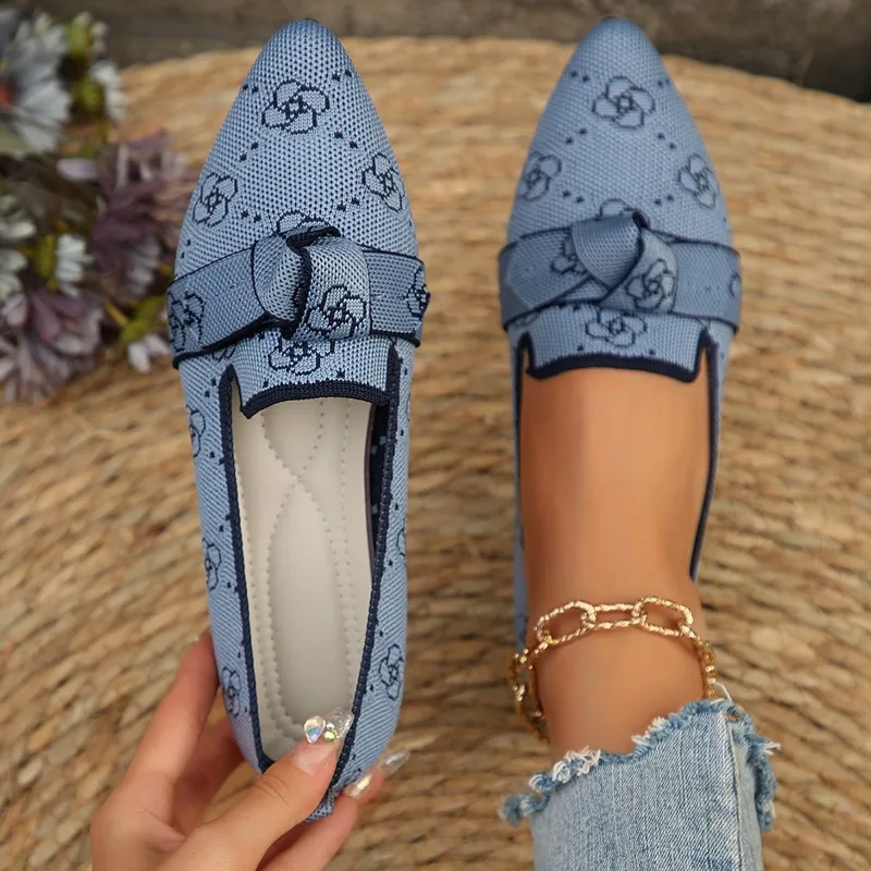 

2025 Pointed-toe Flat-soled Casual Single Shoes for Women Cross-border Fashionable Knitted One-piece Shoes in Multiple Colors