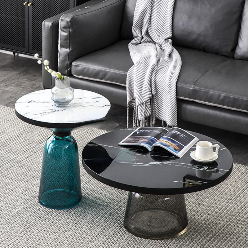 

Nordic Living Room Furniture Glass Coffee Tables Wrought Iron Desktop Fashion Small Apartment Balcony Leisure Round Tea Tables