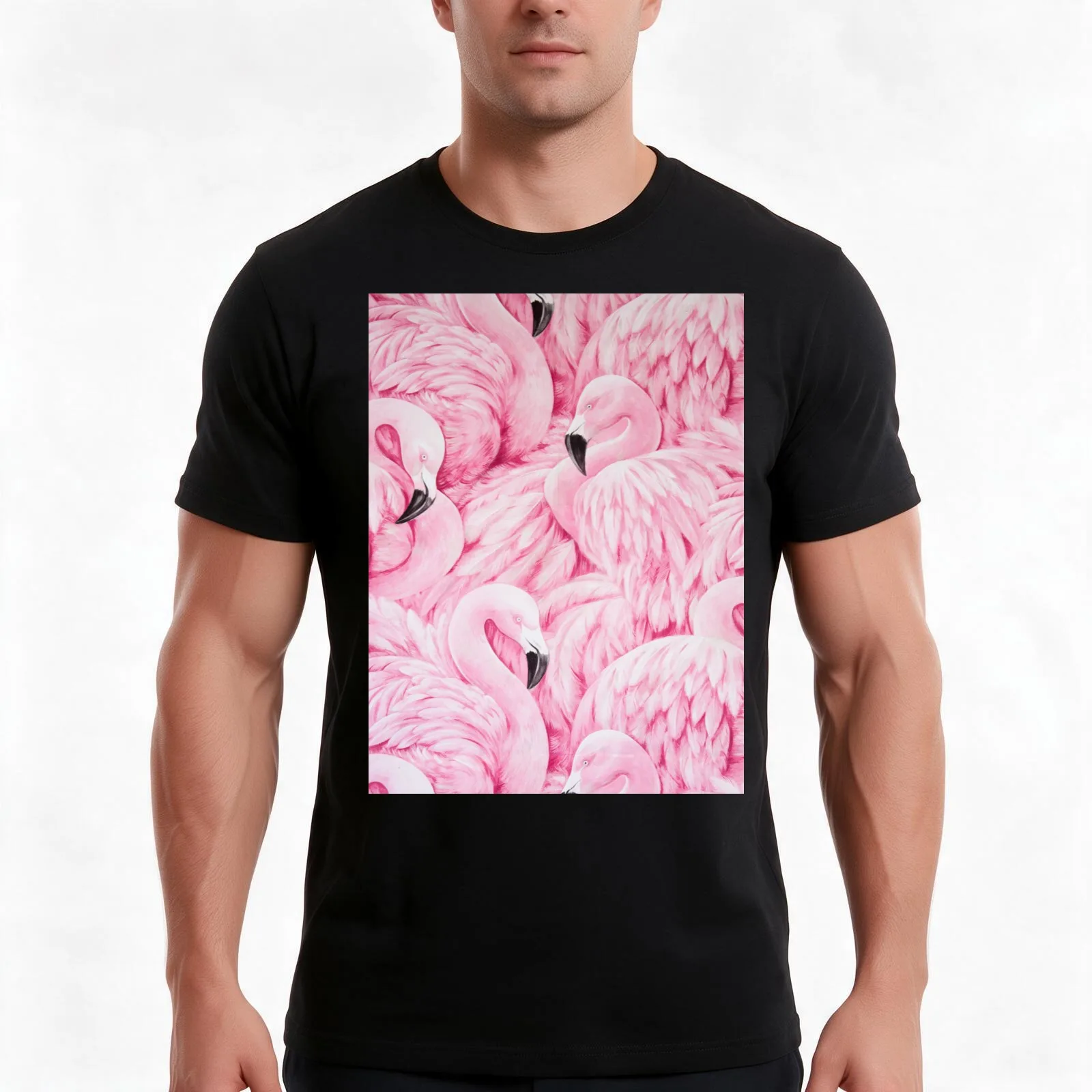 Blush Pink Flamingo Art T-Shirt, Summer Casual Cotton Tee, Oversized Streetwear Tops, Vintage Graphic Print, Unisex Men Women