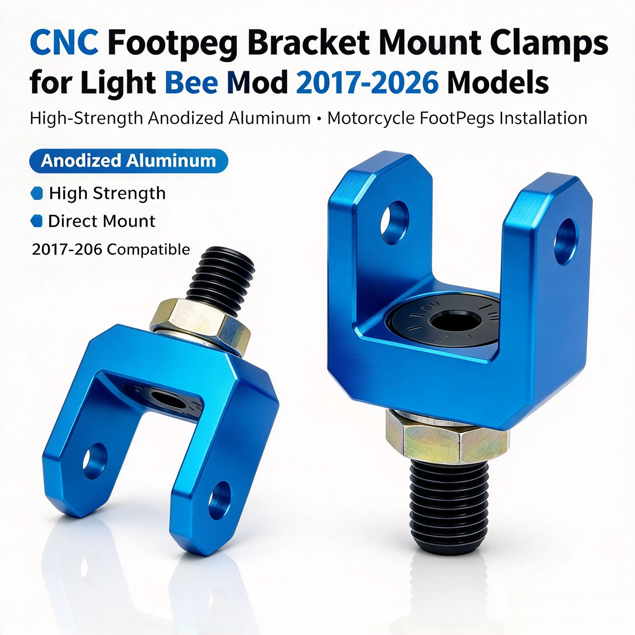 Light Bee Mod High-Strength Anodized Aluminum CNC Footpeg Bracket Mount Clamps for 2017-2026 Models Motorcycle FootPegs Installa
