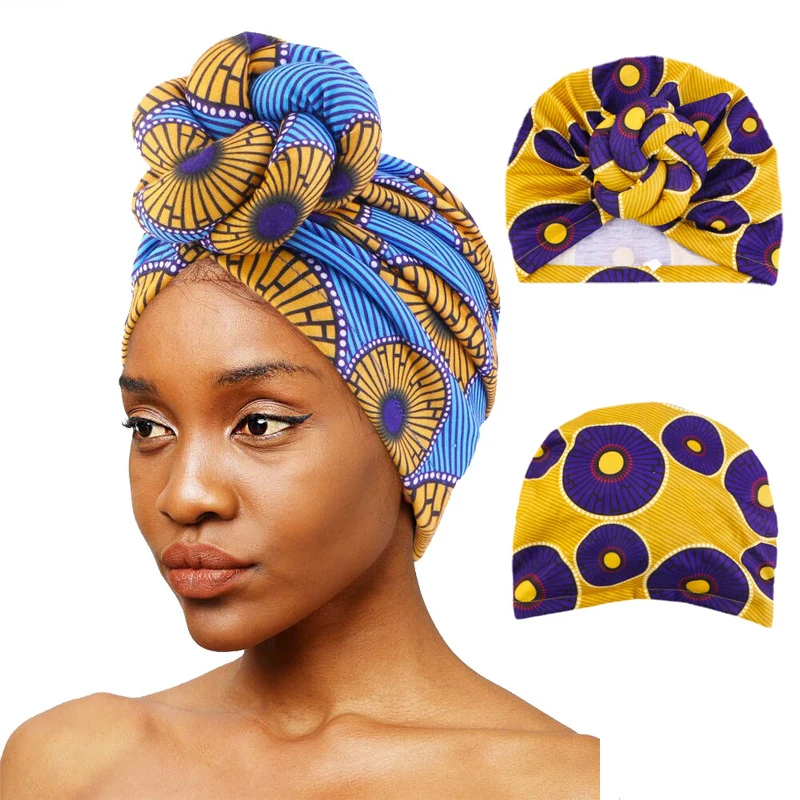 African Print Women Large Flower Stretch Turban Hat Headwrap Bonnet Hat Wedding Party Headwear Lady Muslim Hijab Hat Head Cover