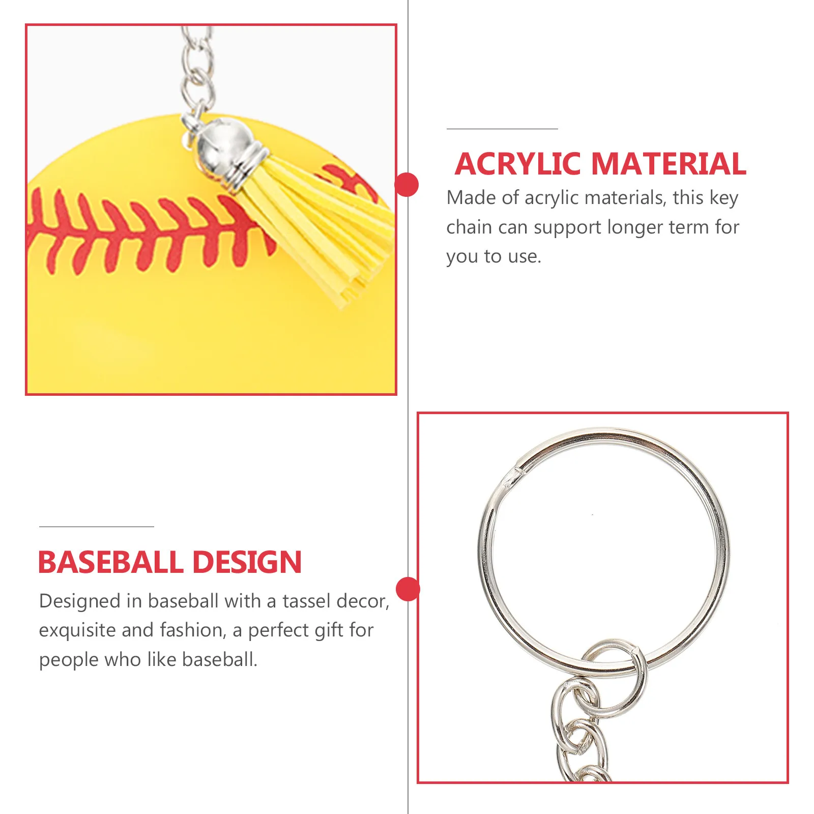 12Sets Baseball Keychain Acrylic Crafted Key Ring for Men Women Key Organizer Bag Charm Sports Gift Keychain Ring Baseball