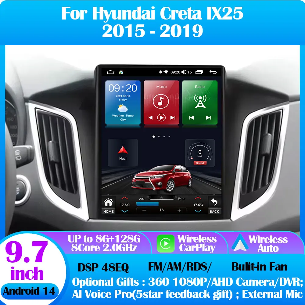 Android 14 For Hyundai Creta IX25 2015-2019 9.7