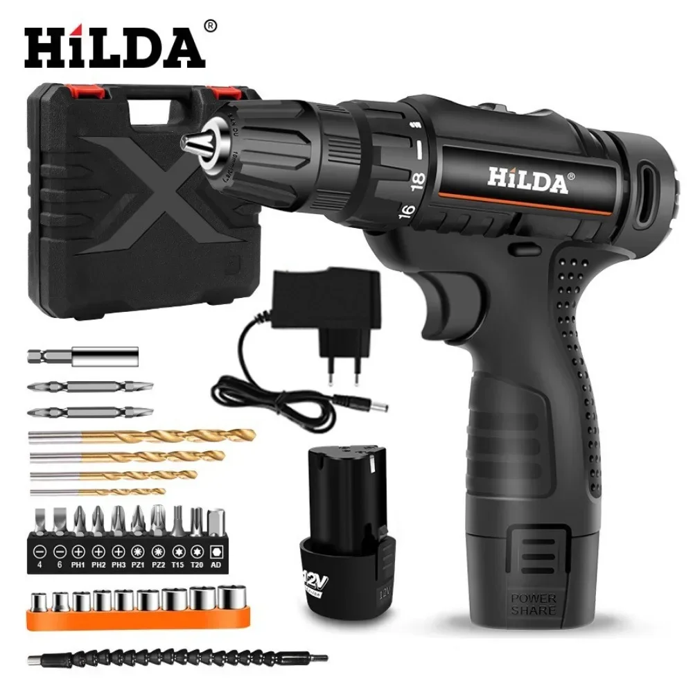 

HILDA Electric Drill 12V Cordless Drill Electric Screwdriver Mini Wireless Power Household Multi-function 2 Speed Power Tools