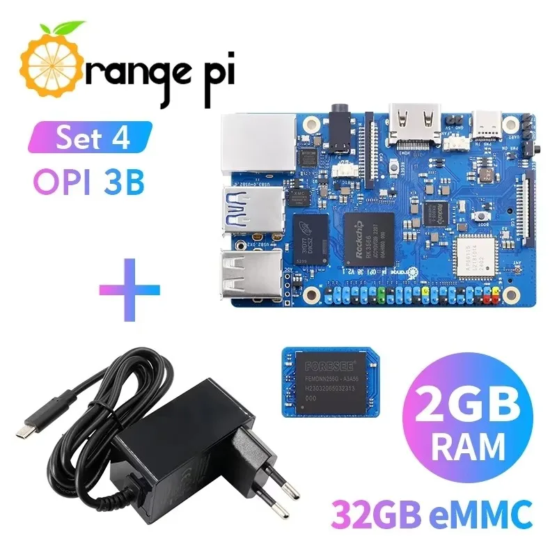 【Hot Sale】Orange Pi 3B 2GB+32G EMMC Module Rockchip RK3566 Quad-Core SBC Single Board WiFi+BLE Gigabit Run Android Linux OS Mini