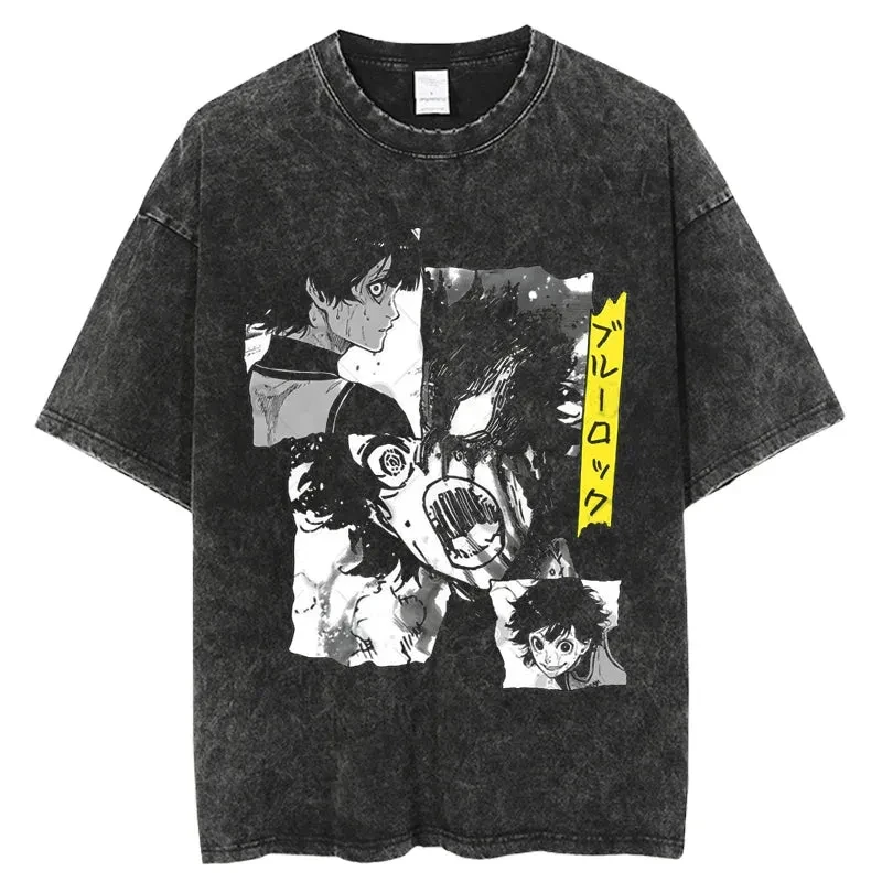 

Blue Lock Meguru Bachira Vintage Washed Cotton T Shirt Men Women 2026 Summer Oversized Streetwear Anime Soccer Casual Tops