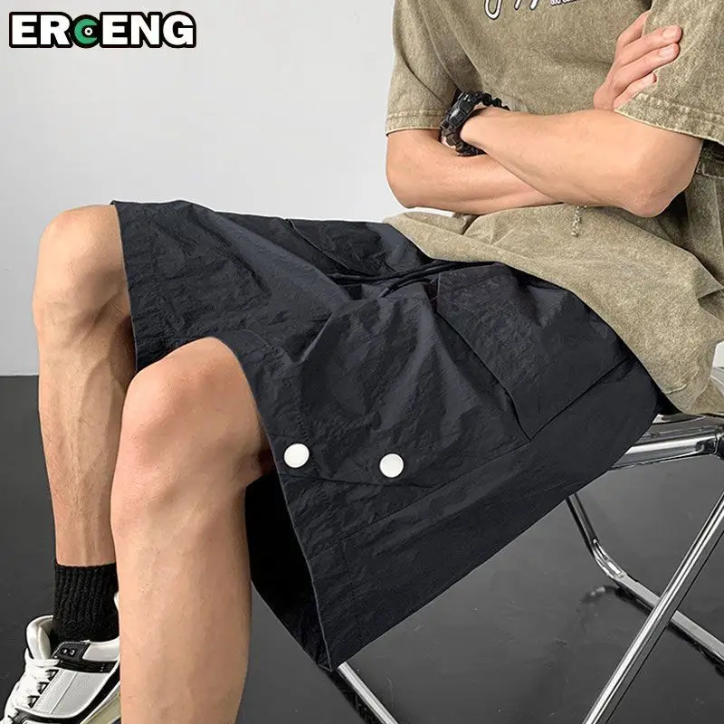 

Мужские шорты из ледяного шелка, летние модные брендовые брюки в японском стиле ретро, американские повседневные спортивные пляжные брюки с пятью точками