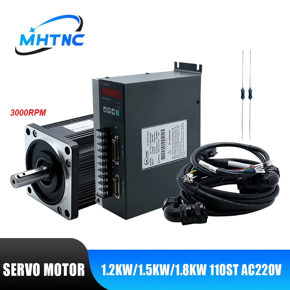 110ST 1.2KW 1.5KW 1.8KW 220V AC Servo Motor Kit 3000Rpm 4N 5N 6N Engine optional Brake With T3L T3M RS485 Driver For CNC Router