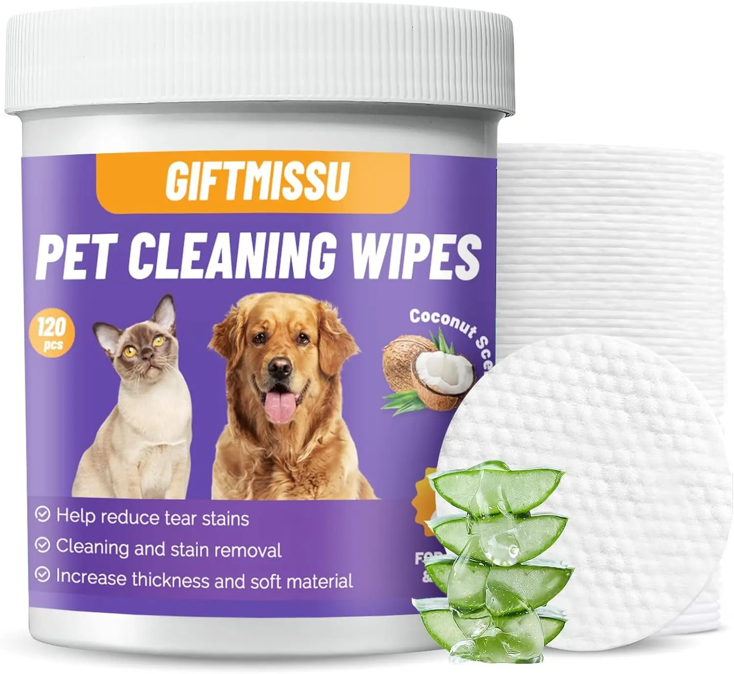 Plant Based Pet Wipes 120 Count for Eyes Ears Face Gentle Daily Cleaning Cats Dogs