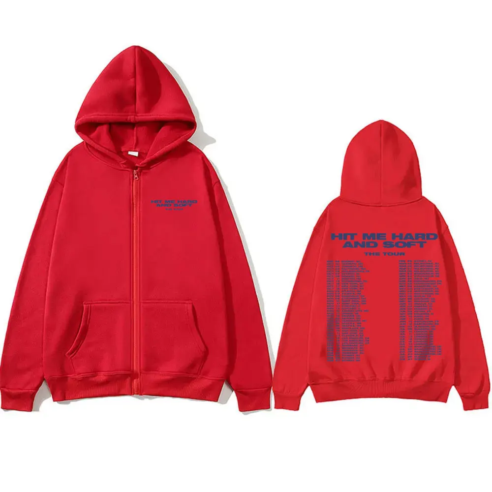Hit Me Hard and Soft The Tour Zipper Hoodie Men Women Hip Hop Oversized Zip Up Jacket Male Casual Art Aesthetic Zip Up Hoodies