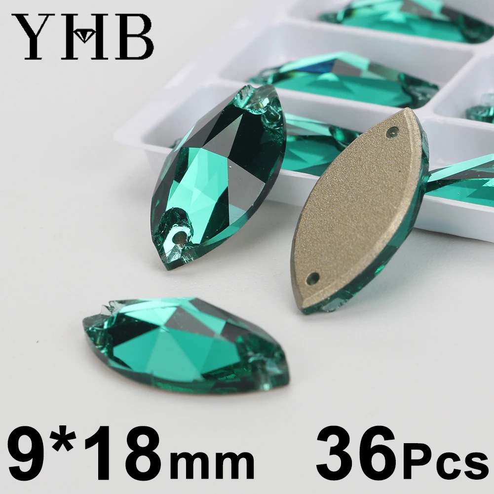 Картина 3: YHB T205 Emerald Rolivi Navette Drop Glass Crystal AB Швейные камни Flatback Пришитые стразы для одежды Сумки для одежды