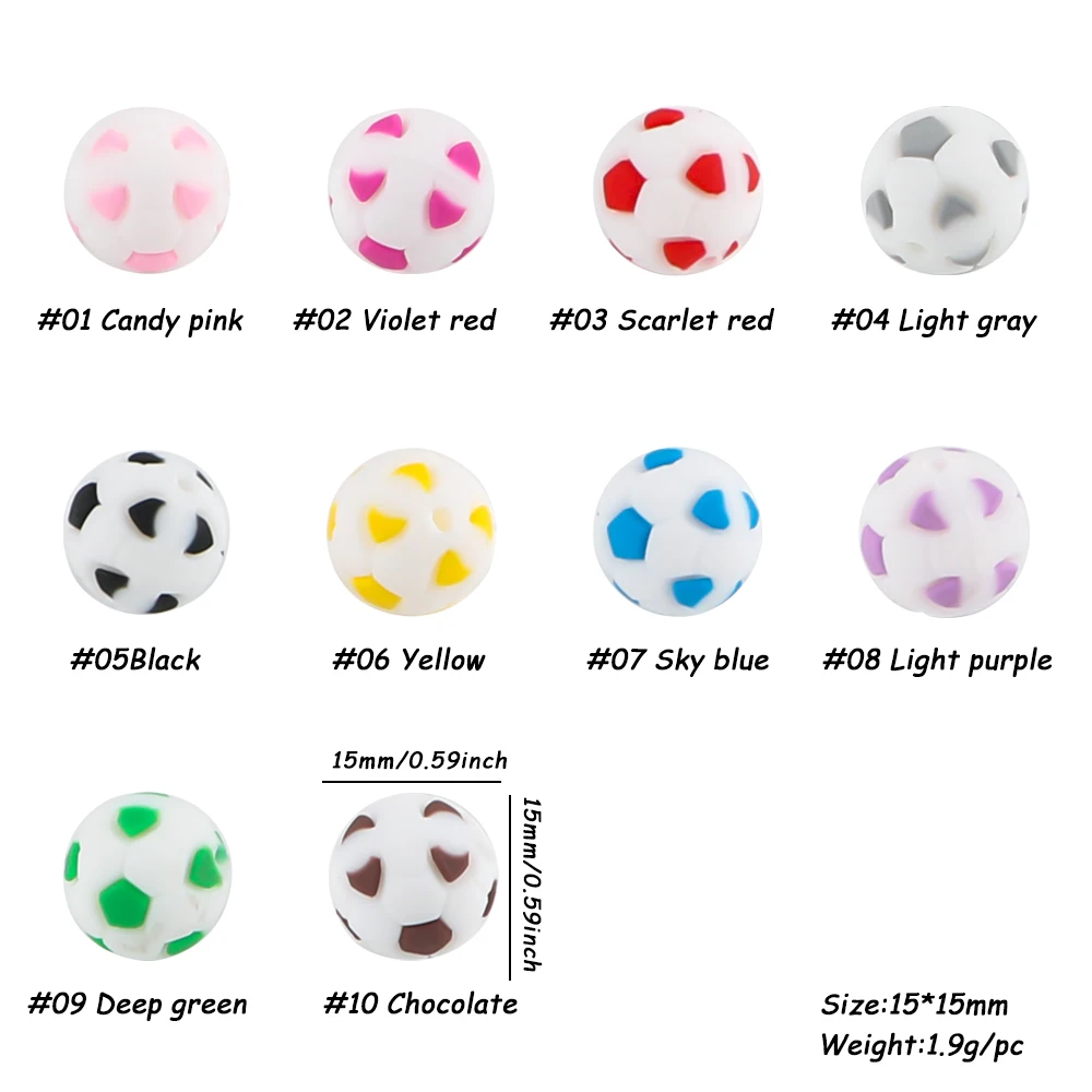 Kovict 50pcs Silicone Beads 15mm Baby Football Food Grade Silicone Soccer Round Bead Bracelet Accessories For Jewelry Making