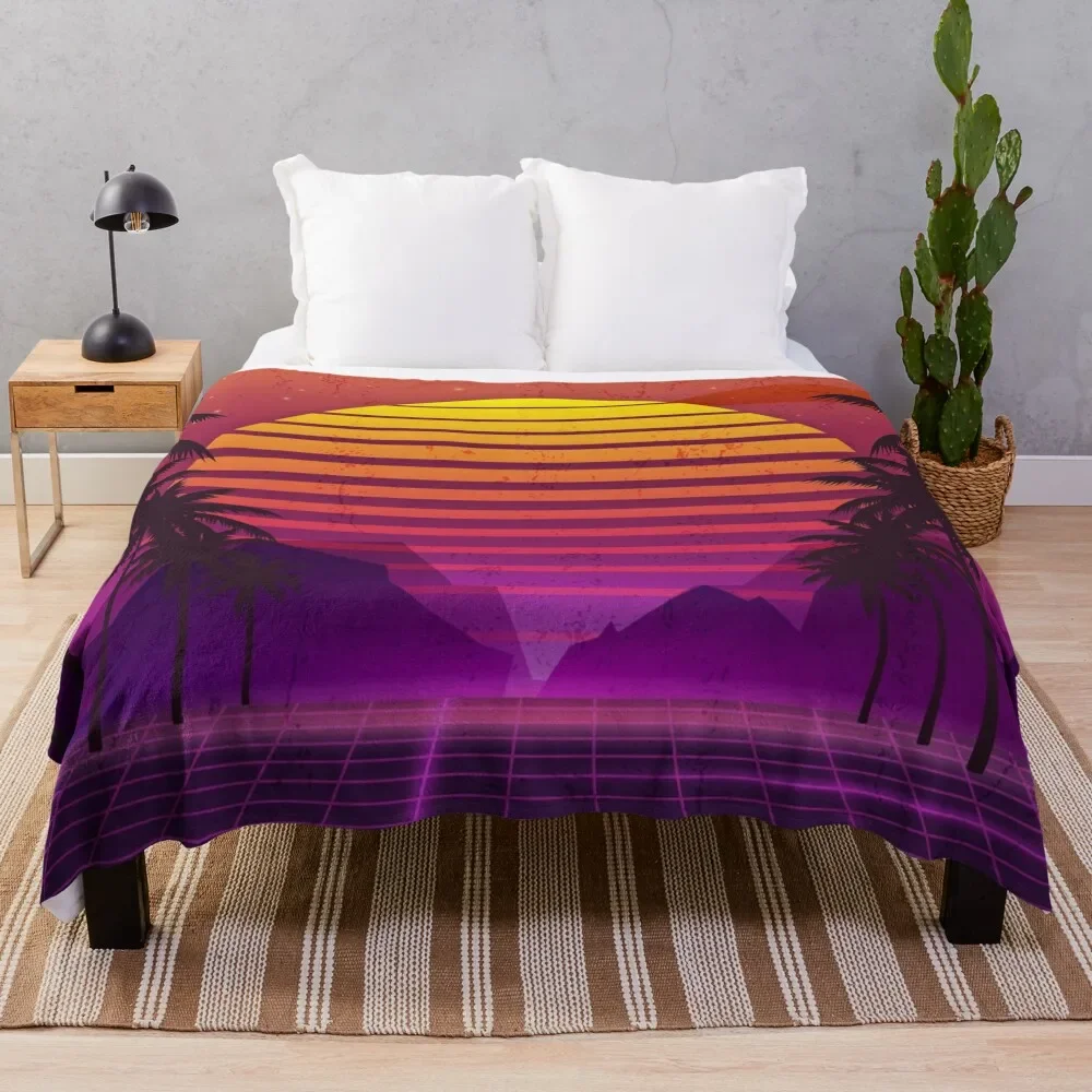 

80's Palm Trees Sunset Vaporwave Throw Blanket Thins cosplay anime Blankets