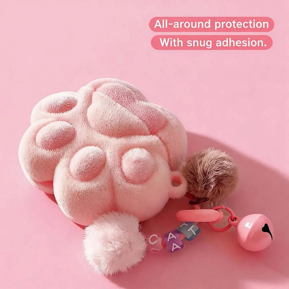 Pink Cat Paw Plush For AirPods Case Cute Furry Soft Protective Cover for AirPods Pro 2 Pro 3 AirPods 4 Kawaii Earbuds Case view 4