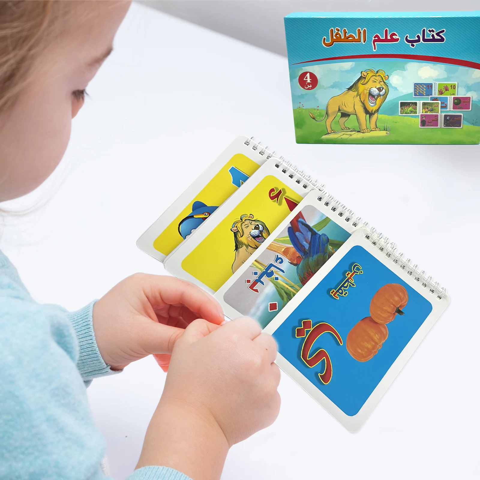 Arabic Fruit/animal Card Book 4pcs Coil Flip Book Children's Object Recognition Educational Teaching Book 3-5 Years Old Gift