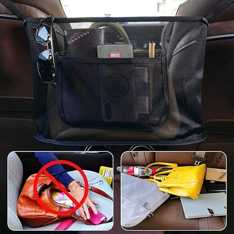 Car Seat Net Pocket Large Capacity Storage Bags For Handbag Purse Snack Hanging Vehicle Back Seats Pouches Automobile Supplies