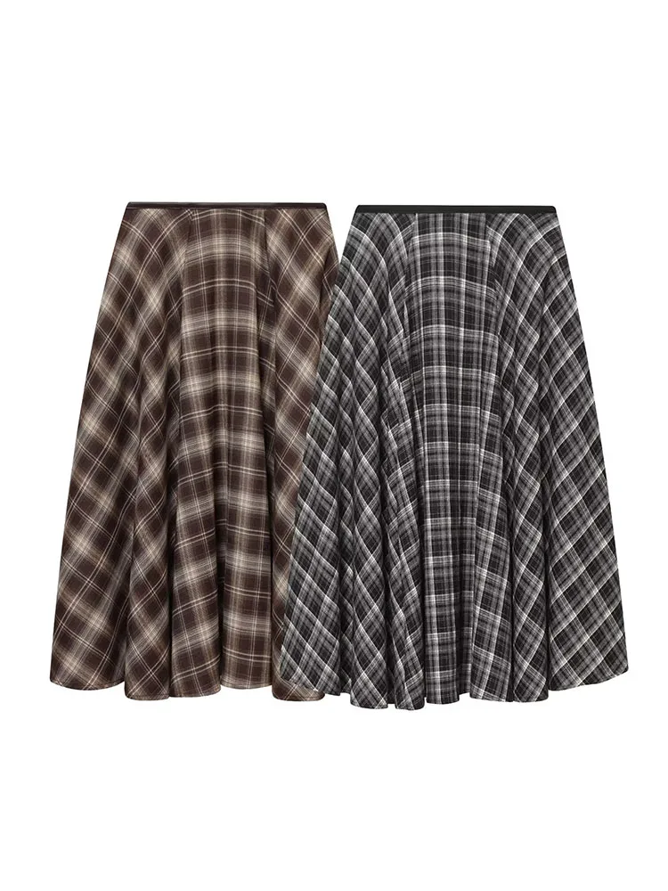HH Vrouw Mode Losse Rits Rok Vrouwen Chic Plaid Geplooide decoratie Midi Rok Casual Hoge Taille Street Style Rok 2 Kleuren