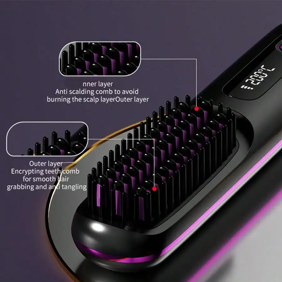 Cordless Hair Straightener, Portable Negative Ion Hot Comb, USB Charging, Fast Heating 3 Temperature Settings, Anti-Scalding - view 6